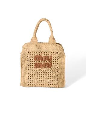 Miu Miu Beige Crochet Tote with Contrasting Logo